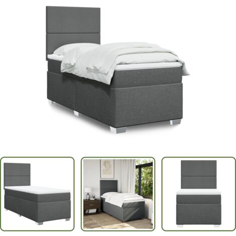 vidaXL Cama con cabecero -  Cama box spring con colchón tela gris oscuro 80x200 cm
