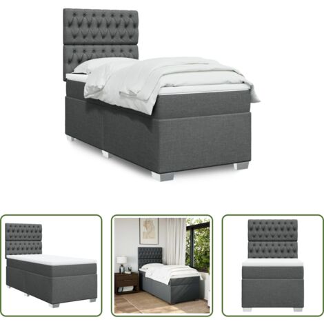 vidaXL Cama con cabecero -  Cama box spring con colchón tela gris oscuro 80x200 cm