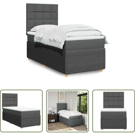 vidaXL Cama con cabecero -  Cama box spring con colchón tela gris oscuro 90x190 cm