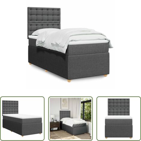 vidaXL Cama con cabecero -  Cama box spring con colchón tela gris oscuro 90x190 cm