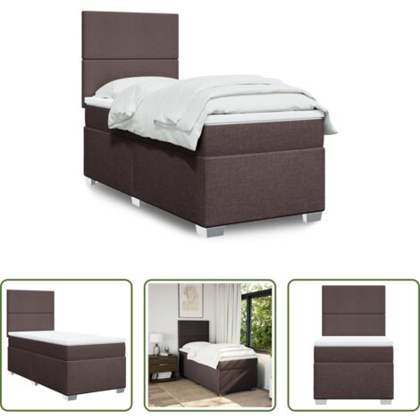 vidaXL Cama con cabecero -  Cama box spring con colchón tela marrón oscuro 90x200 cm
