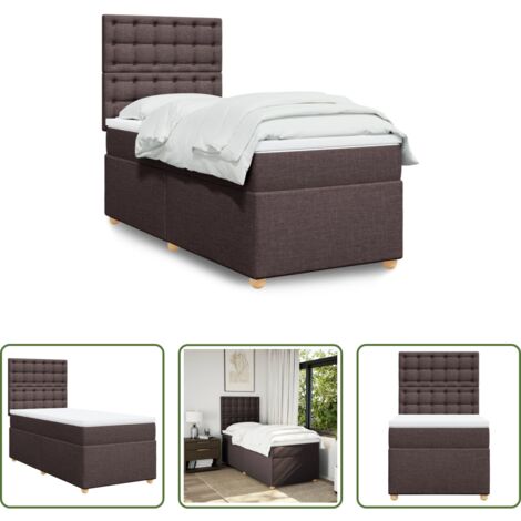 vidaXL Cama con cabecero -  Cama box spring con colchón tela marrón oscuro 90x200 cm