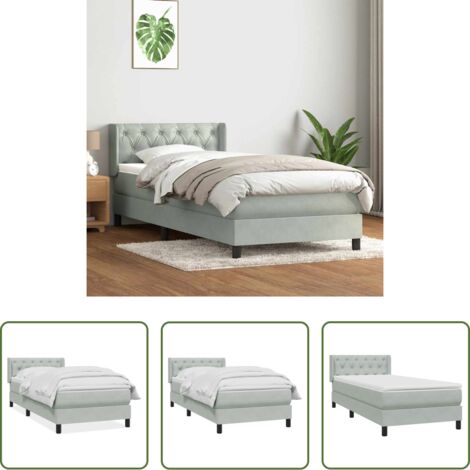 vidaXL Cama con cabecero -  Cama box spring con colchón terciopelo gris claro 80x210 cm