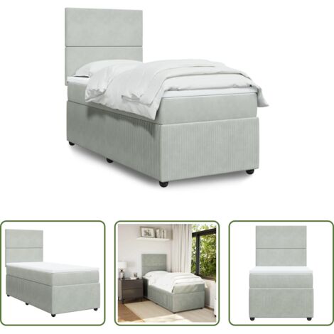 vidaXL Cama con cabecero -  Cama box spring con colchón terciopelo gris claro 90x190 cm