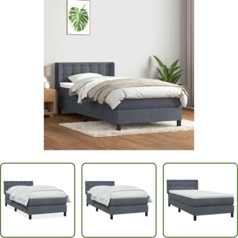 vidaXL Cama con cabecero -  Cama box spring con colchón terciopelo gris oscuro 80x220 cm