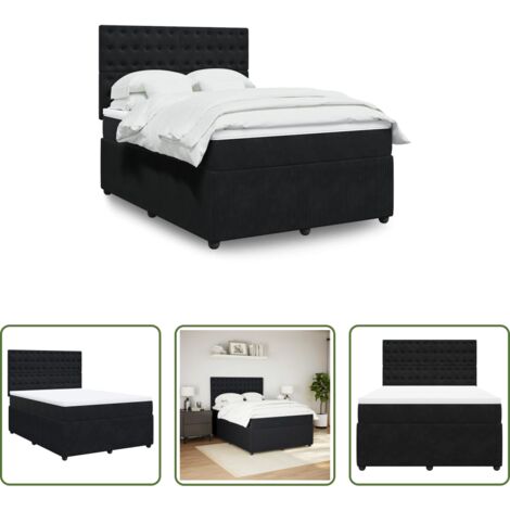 vidaXL Cama con cabecero -  Cama box spring con colchón terciopelo negro 160x200 cm