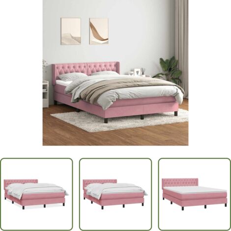 vidaXL Cama con cabecero -  Cama box spring con colchón terciopelo rosa 160x220 cm