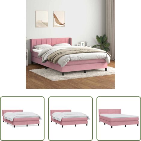 vidaXL Cama con cabecero -  Cama box spring con colchón terciopelo rosa 160x220 cm