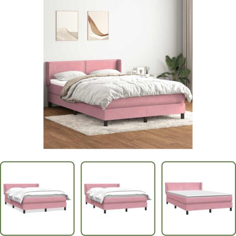 vidaXL Cama con cabecero -  Cama box spring con colchón terciopelo rosa 160x220 cm