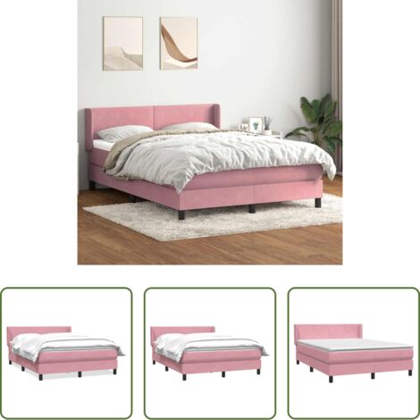 vidaXL Cama con cabecero -  Cama box spring con colchón terciopelo rosa 160x220 cm