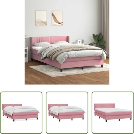 vidaXL Cama con cabecero -  Cama box spring con colchón terciopelo rosa 160x220 cm