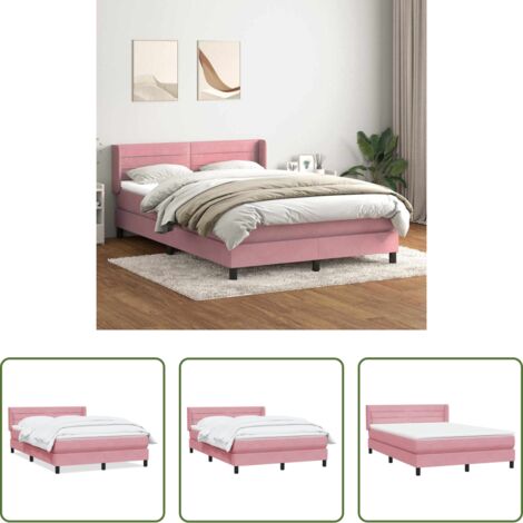 vidaXL Cama con cabecero -  Cama box spring con colchón terciopelo rosa 160x220 cm
