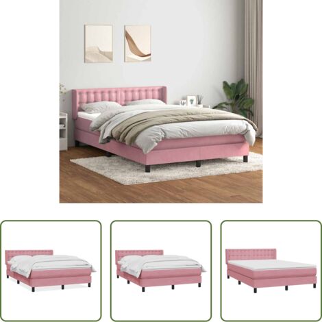 vidaXL Cama con cabecero -  Cama box spring con colchón terciopelo rosa 160x220 cm