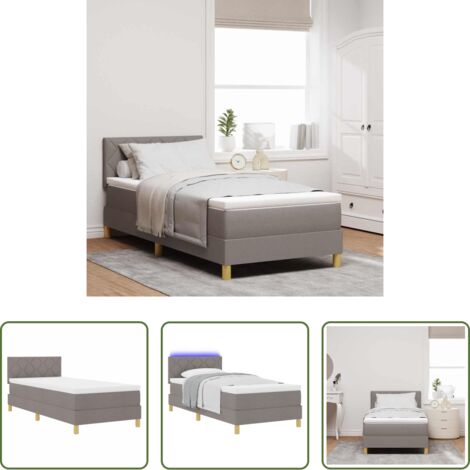 vidaXL Cama con cabecero -  Cama Box Spring LED con colchón con LED Taupé 90 x 200 cm tela