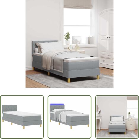 vidaXL Cama con cabecero -  Cama Box Spring LED con colchón Gris Claro 80 x 200 cm tela