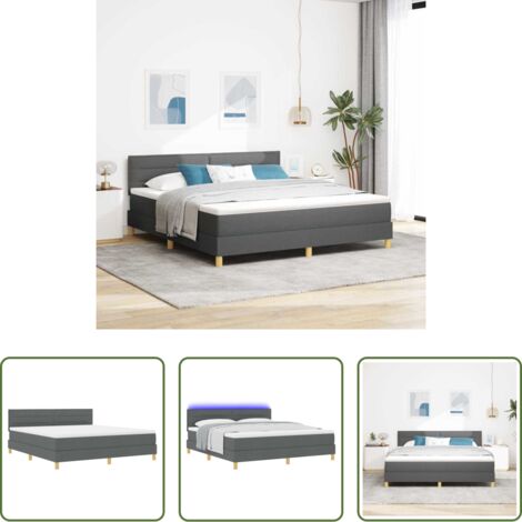 vidaXL Cama con cabecero -  Cama Box Spring LED con colchón Gris oscuro 180 x 200 cm tela