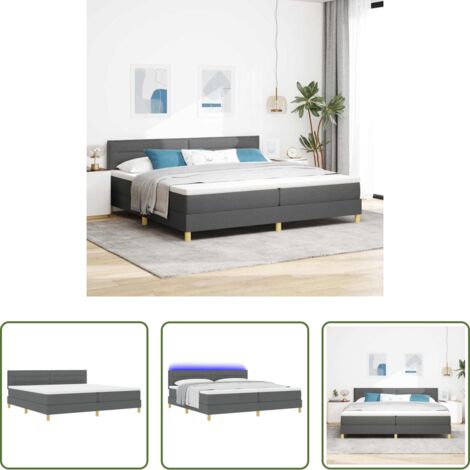 vidaXL Cama con cabecero -  Cama Box Spring LED con colchón Gris oscuro 200 x 200 cm tela
