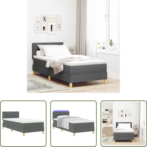 vidaXL Cama con cabecero -  Cama Box Spring LED con colchón Gris oscuro 90 x 190 cm tela