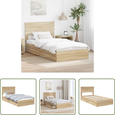 vidaXL Cama con cabecero -  Cama con almacenamiento con cabecera Roble Sonoma 100 x 200 cm