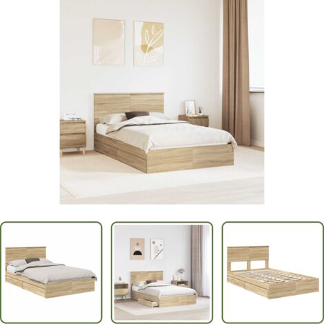 vidaXL Cama con cabecero -  Cama con almacenamiento con cabecera Roble Sonoma 120 x 200 cm