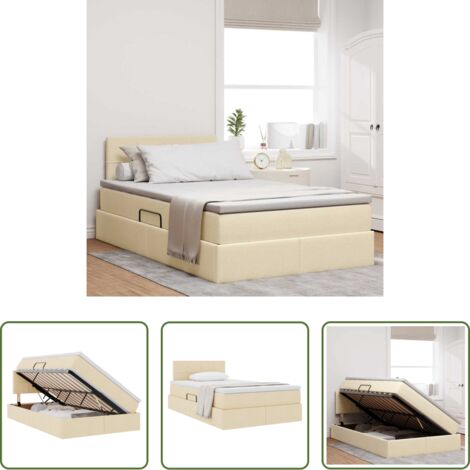 vidaXL Cama con cabecero -  Cama con almacenamiento y colchón Crema 120 x 200 cm