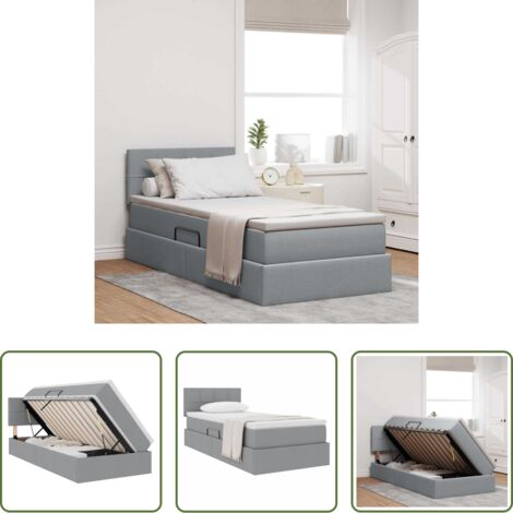 vidaXL Cama con cabecero -  Cama con almacenamiento y colchón Gris Claro 100 x 200 cm