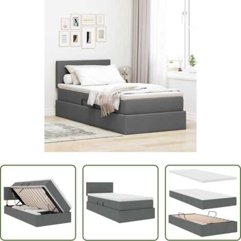 vidaXL Cama con cabecero -  Cama con almacenamiento y colchón Gris oscuro 90 x 190 cm