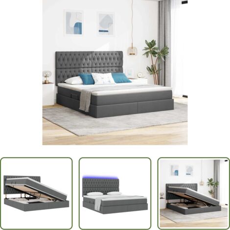 vidaXL Cama con cabecero -  Cama con almacenamiento y LED con LED Gris oscuro 180 x 200 cm