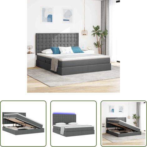 vidaXL Cama con cabecero -  Cama con almacenamiento y LED con LED Gris oscuro 180 x 200 cm