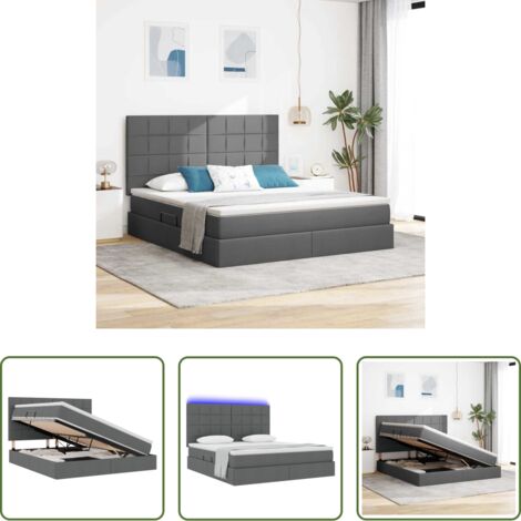 vidaXL Cama con cabecero -  Cama con almacenamiento y LED con LED Gris oscuro 180 x 200 cm