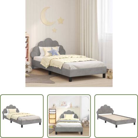 vidaXL Cama con cabecero -  Cama para niños con cabecero Gris Claro 90 x 190 cm Terciopelo