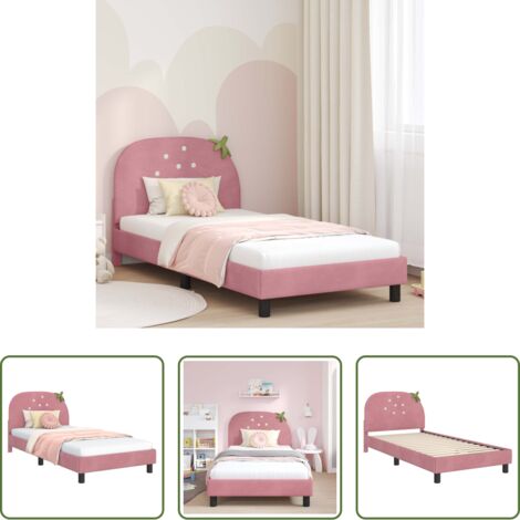 vidaXL Cama con cabecero -  Cama para niños con cabecero Rosa 90 x 200 cm Terciopelo