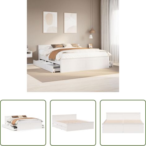 vidaXL Cama con cabecero -  Cama sin colchón con cabecero madera de pino blanco 180x200 cm