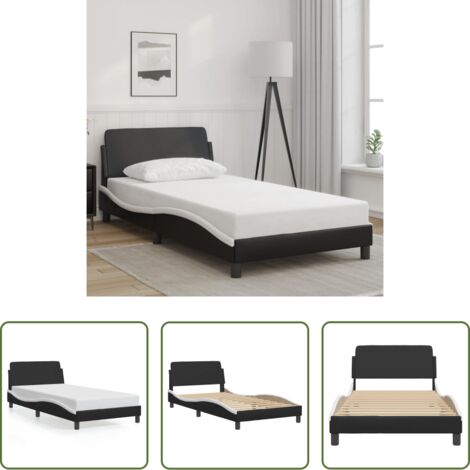 vidaXL Cama con cabecero de cuero sintético -  Estructura de cama Dover cuero sintético negro blanco 100x200 cm