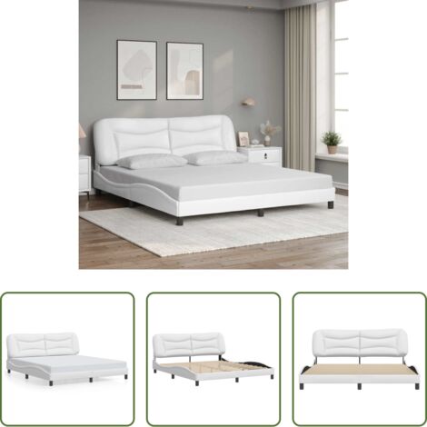 vidaXL Cama con cabecero de cuero sintético -  Estructura de cama sin colchón Hvar cuero sintético blanco 180x200cm