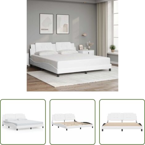 vidaXL Cama con cabecero de cuero sintético -  Estructura de cama sin colchón Zadar cuero sintético blanco 180x200cm