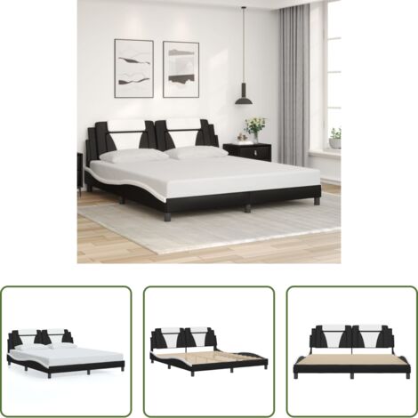 vidaXL Cama con cabecero de cuero sintético -  Estructura de cama Viana sin colchón cuero sintético negro y blanco