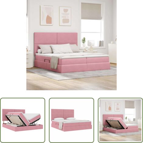 vidaXL Cama con cabecero de terciopelo -  Cama con almacenamiento Rosa 180 x 200 cm Terciopelo