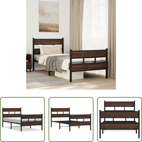 vidaXL Cama con cabecero -  Estructura cama con cabecero y pie sin colchón marrón 75x190 cm