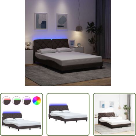 vidaXL Cama con cabecero -  Estructura cama con LED sin colchón marrón oscuro 120x200 cm