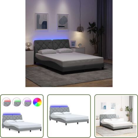 vidaXL Cama con cabecero -  Estructura cama con LED sin colchón tela gris claro 120x200 cm