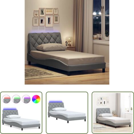 vidaXL Cama con cabecero -  Estructura cama con LED sin colchón tela gris claro 90x200 cm