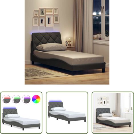 vidaXL Cama con cabecero -  Estructura cama con LED sin colchón tela gris oscuro 90x190 cm