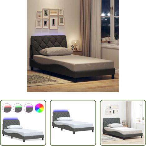 vidaXL Cama con cabecero -  Estructura cama con LED sin colchón tela gris oscuro 90x200 cm