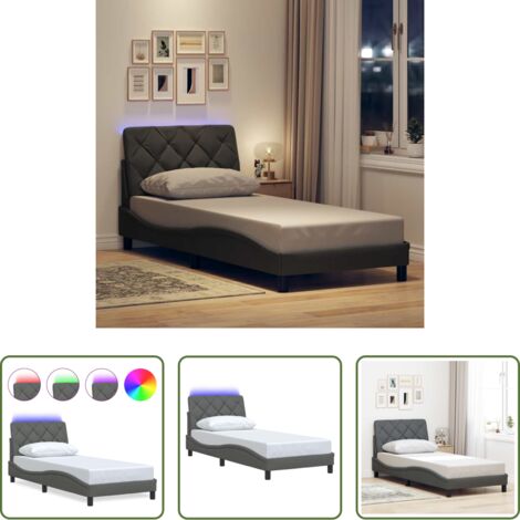 vidaXL Cama con cabecero -  Estructura cama con LED sin colchón tela gris oscuro 90x200 cm