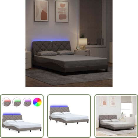 vidaXL Cama con cabecero -  Estructura cama con LED sin colchón tela gris taupe 120x200 cm