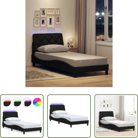 vidaXL Cama con cabecero -  Estructura cama con LED sin colchón tela negro 90x190 cm