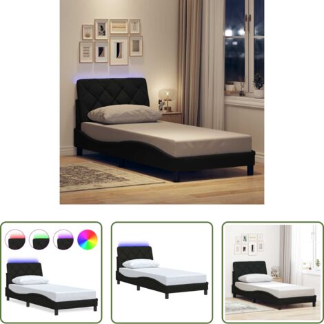 vidaXL Cama con cabecero -  Estructura cama con LED sin colchón tela negro 90x200 cm