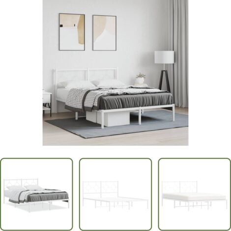 vidaXL Cama con cabecero -  Estructura cama sin colchón con cabecero metal blanco 140x200cm