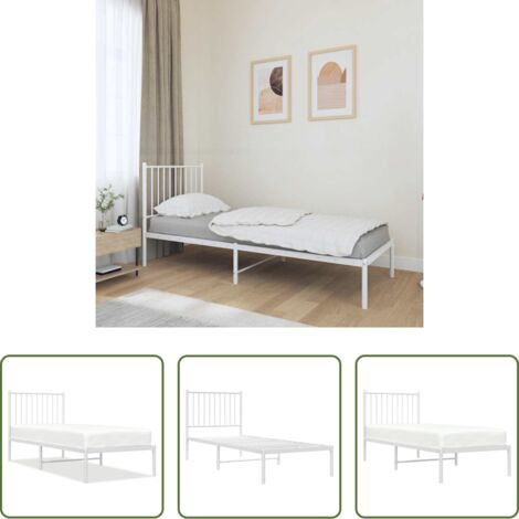 vidaXL Cama con cabecero -  Estructura cama sin colchón con cabecero metal blanco 75x190 cm